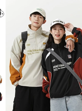 Orderliness山系户外立领拼接撞色休闲连帽外套男女宽松夹克JK628