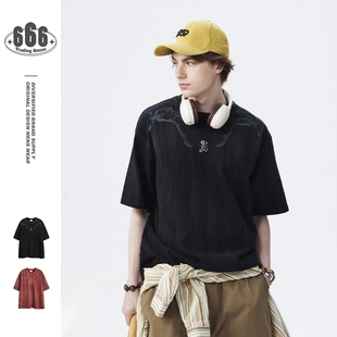 ANSWER ME夏季新款复古刷色做旧短袖T恤男女圆领宽松纯棉体恤T242