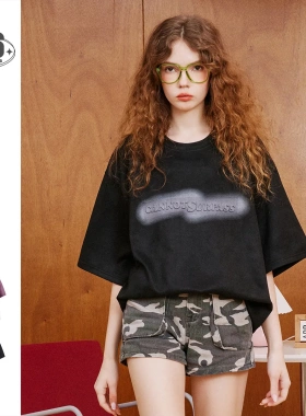 Cannotsurpass美式复古宽松潮牌T恤男女凸版印花短袖夏季体恤T04