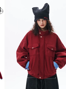 STAFFPICK国潮美式复古校园风工装夹克男女情侣宽松毛呢外套W204