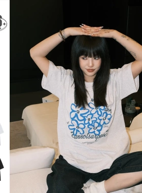 Cannotsurpass潮流小花印花短袖夏季T恤男女同款国潮情侣上衣T29