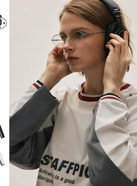 STAFFPICK美式复古拼色运动球衣休闲宽松速干长袖T恤男女上衣W167