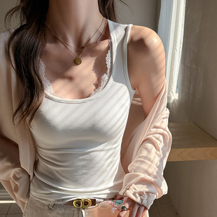 设计感内搭无袖 吊带背心女白色工字方领辣妹打底遮副乳外穿上衣