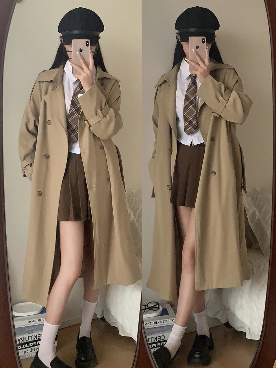 Qadın üçün xaki rəngli midi trench palto, İngilis üslubu