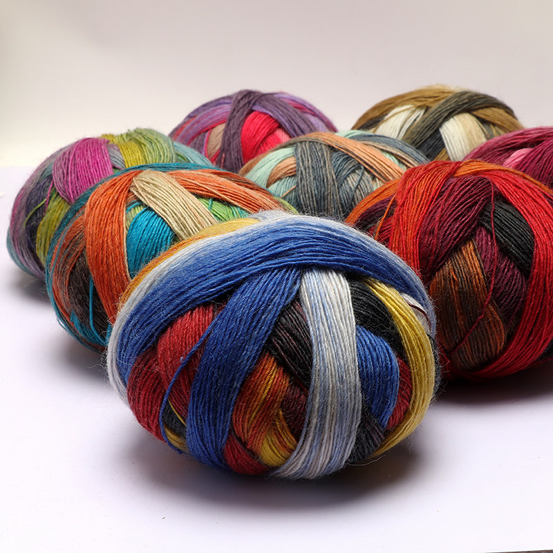 九色鸟 中细彩虹线手编长段染魔球羊毛线团手工编织diy披肩围巾线