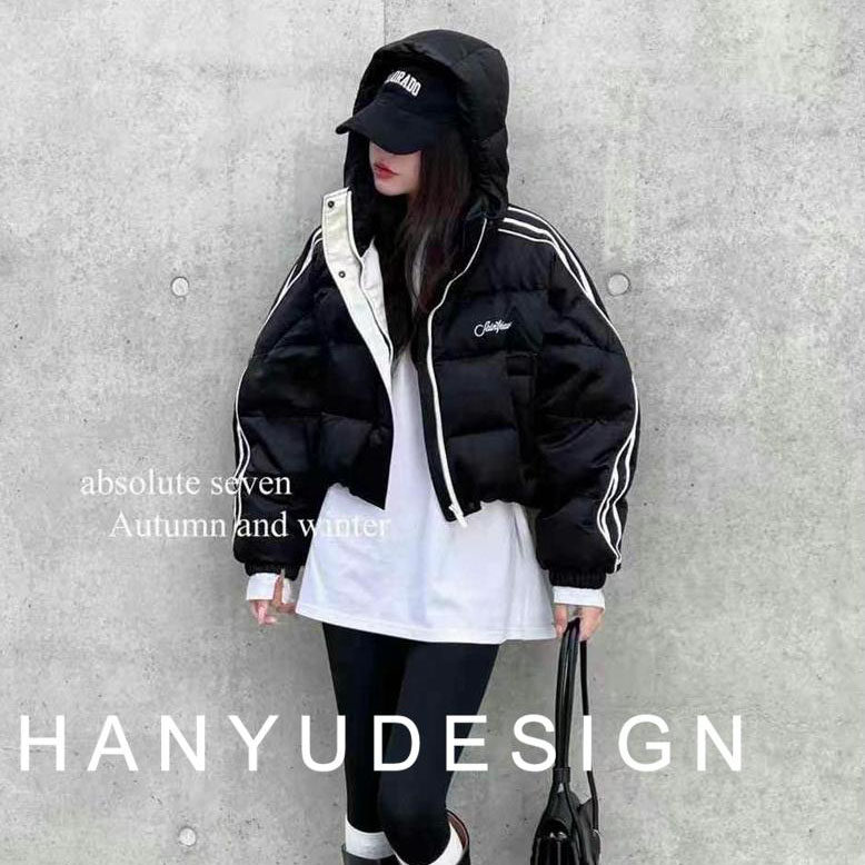 高品质桑蚕丝2025冬季新款欧货时尚女连帽短款白鹅绒羽绒服外套