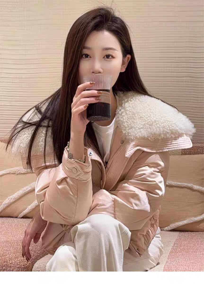 宝儿同款高级皮毛一体真毛领棉服短款羽绒服女冬季2023新款外套