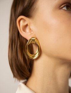 Pxie market Gold Triple Knot Hoops金属椭圆多层造型感耳钉女