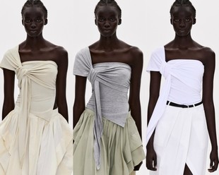 source unknown24夏 设计感挂脖甜美纯色绑带露肩不对称背心上衣