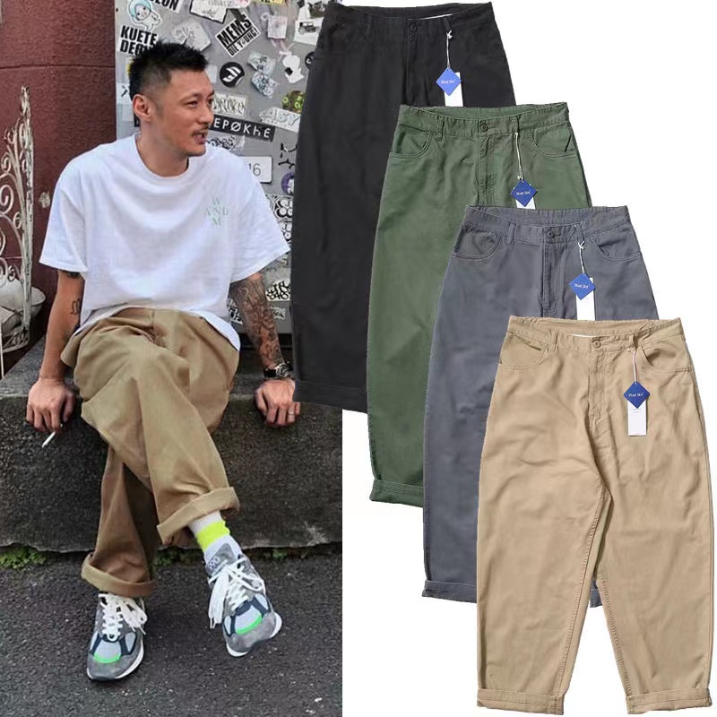 美式潮牌余文乐纯色休闲裤男潮流百搭工装裤直筒小脚宽松纯色长裤