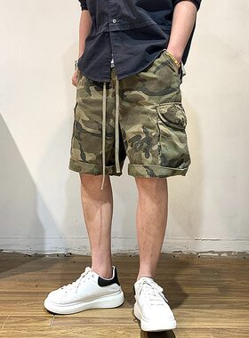美式迷彩工装短裤男抽绳设计感潮流夏季中裤宽松百搭五分休闲裤潮