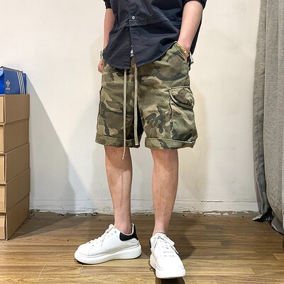 美式迷彩工装短裤男抽绳设计感潮流夏季中裤宽松百搭五分休闲裤潮
