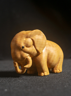 小叶黄杨木雕《非洲三宝》动物工艺品摆件大象犀牛家居客厅手把件