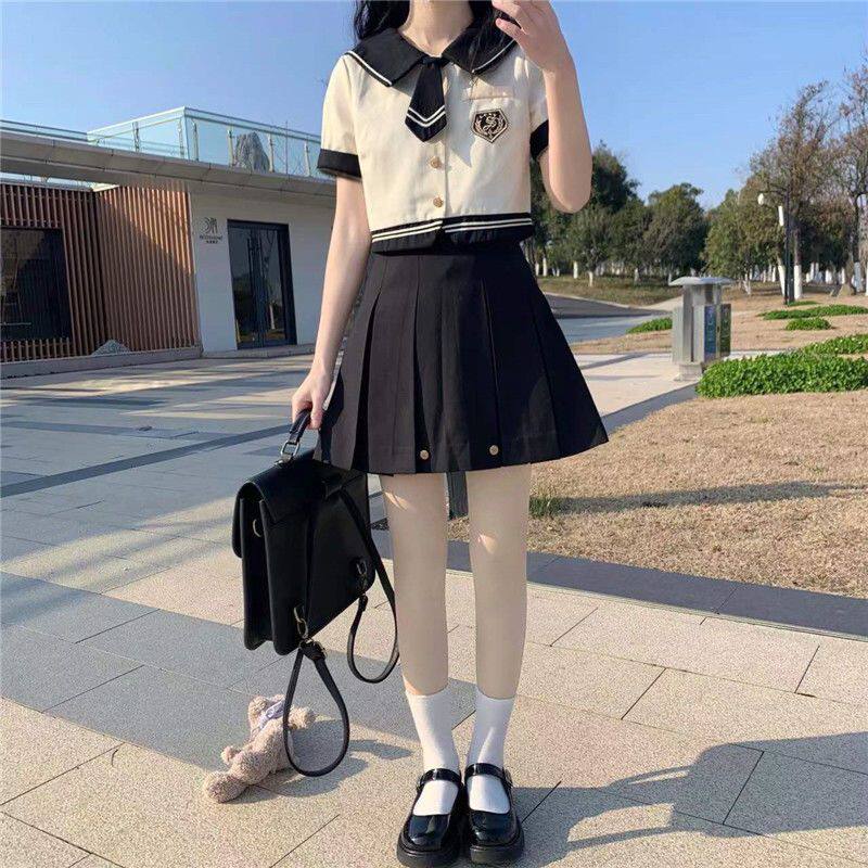 女童夏季海军领上衣套装12岁胖MM学生jk短袖13中大童网红洋气短裙