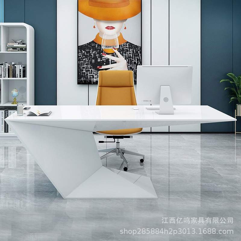 烤漆办公桌现代简约轻奢总裁经理时尚大班台美容院前台医美咨询桌