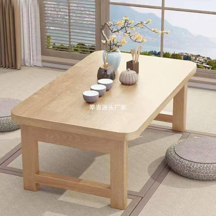 折叠桌橡木家用实木榻榻米小茶几飘窗桌炕几床上学习桌电脑矮桌