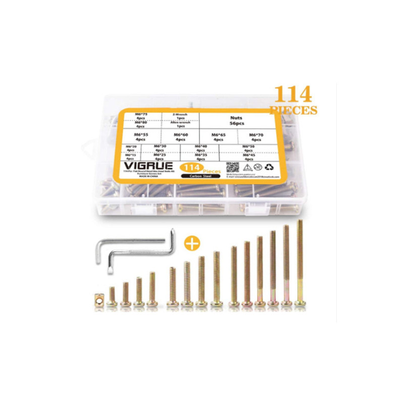 114pcs/ 碳钢镀锌家具内六角螺丝螺母配安装扳手组合装M6