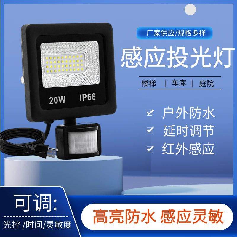 20W人体led感应投光灯楼道庭院车库户外20Wled感应投光灯