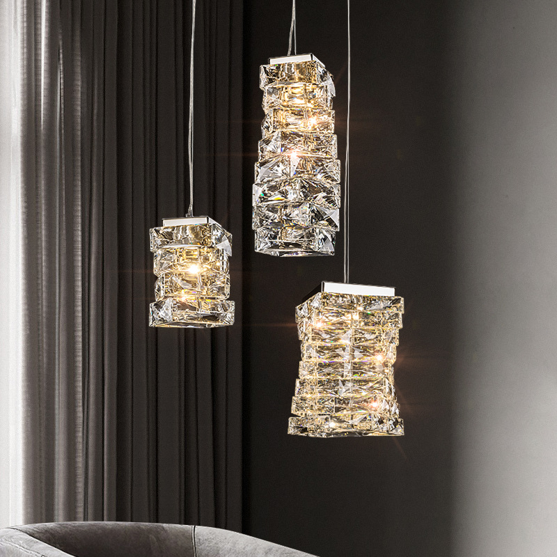 后现代轻奢水晶小吊灯简约创意设计师卧室床头灯餐厅吧台单头吊灯