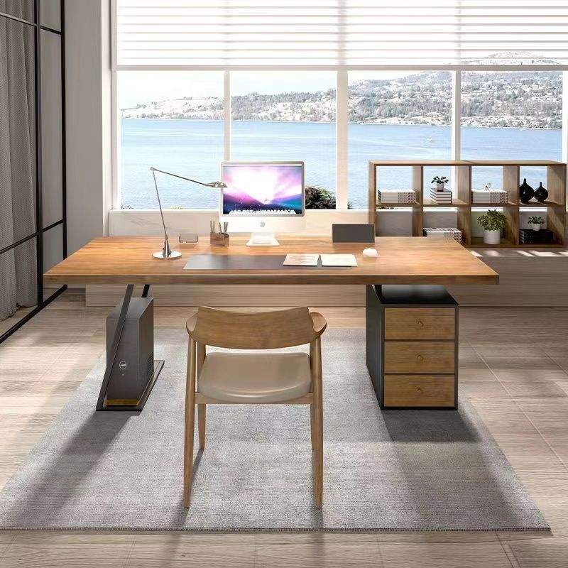 书房实木书桌台式电脑桌原木工作台带抽屉柜家用办公桌写字台书桌