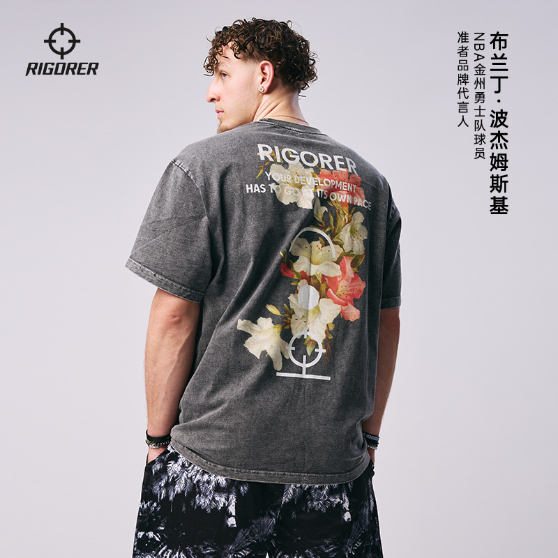 准者美式花卉短袖T恤男女同款