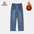 男秋冬新款 弯刀裤 加绒运动长裤 阔腿裤 宽松大码 准者官方直筒牛仔裤