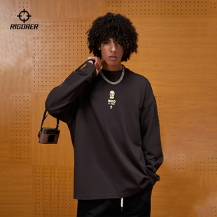 美式 准者里夫斯同款 新款 T恤男秋冬季 圆领宽松运动上衣 纯棉长袖