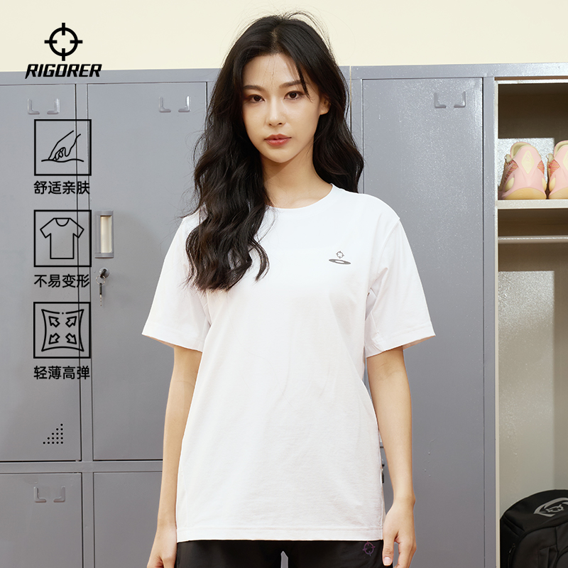 准者官方速干短袖T恤女士夏季新款白色跑步羽毛球自行车运动上衣