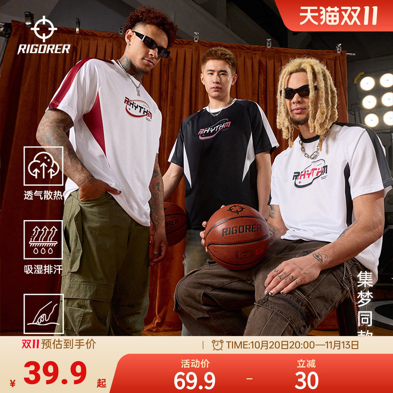 准者投篮服机车风短袖男款夏季速干透气骑行运动训练服美式T恤
