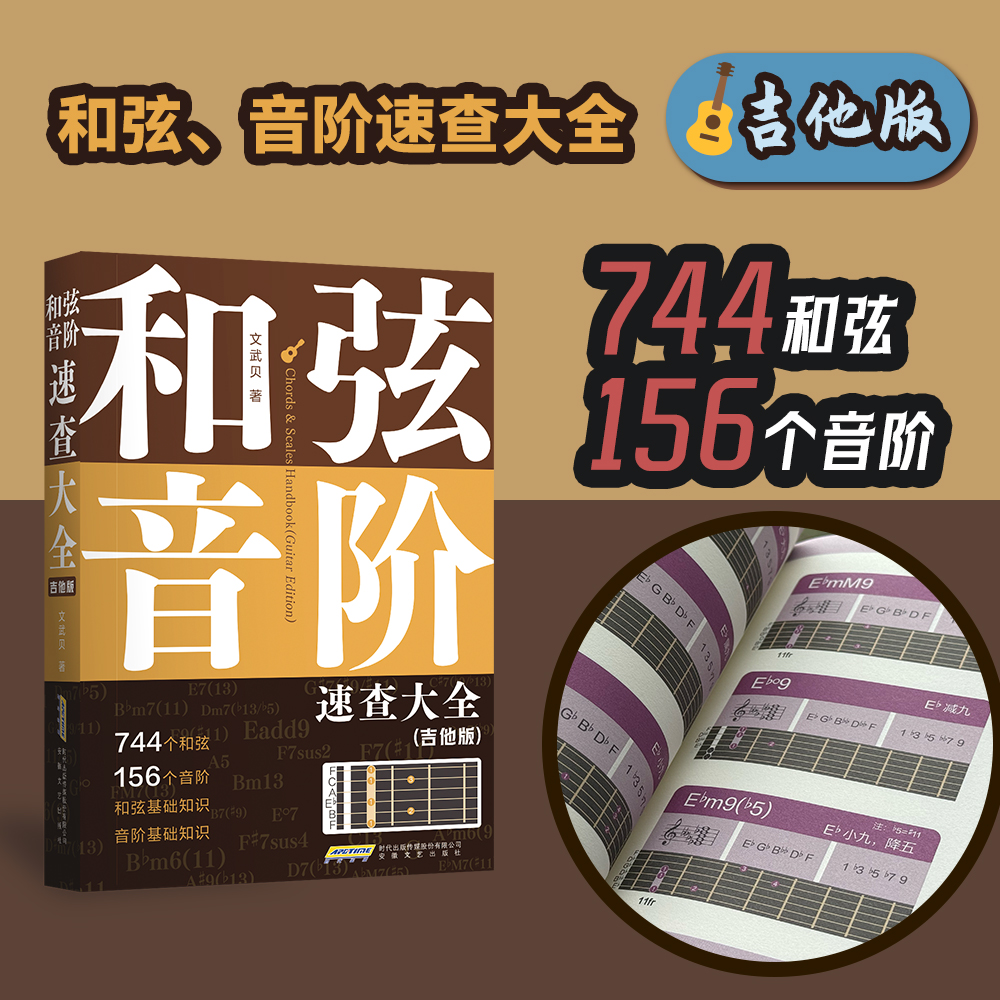和弦音阶速查大全宝典 吉他版 文武贝  和弦、音阶多维图表查 和弦、查音阶 钢琴基础教程入门书 思维导图巧学乐理 安徽文艺出版社