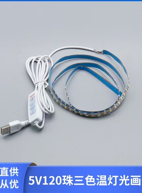 5v 2835LED相框灯带三色温5mm8mm宽92灯4键usb无极调光灯带