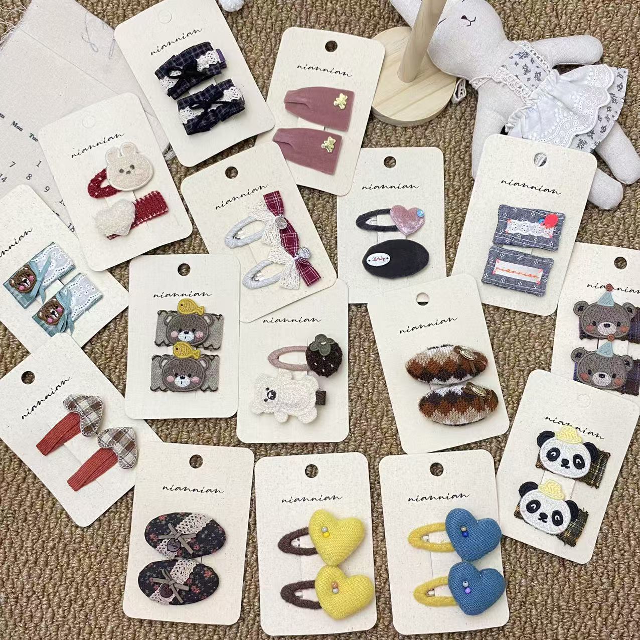 新款布艺爱心小动物儿童发夹对装