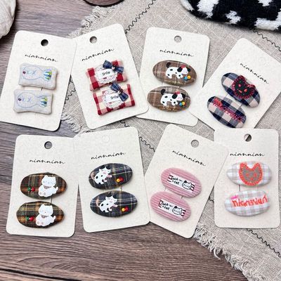 新款布艺格纹猫咪小鱼儿童发夹