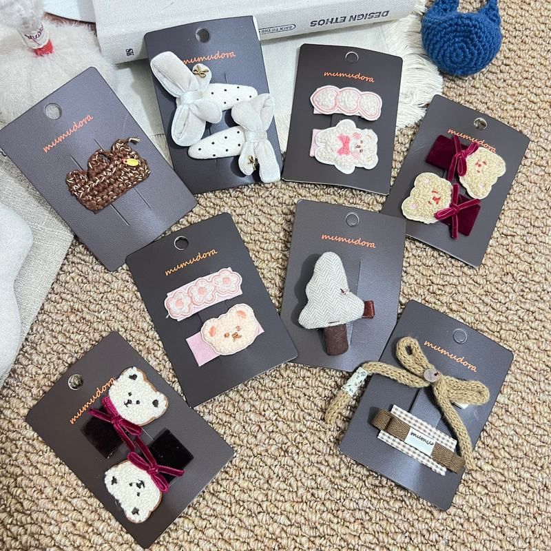 韩系新款秋冬丝绒卡通小熊蝴蝶结爱心儿童发夹女童刘海边夹发卡