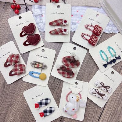 新款布艺格纹星星爱心儿童发夹