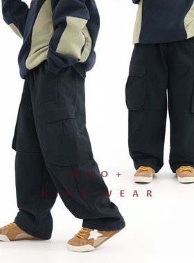 多加潮牌儿童加绒口袋工装裤冬装一体绒男童山系帅气加绒加厚长裤