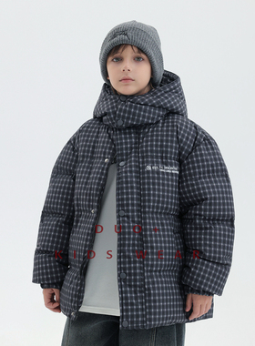 多加潮牌童装儿童格子羽绒服冬装新款中大童帅气保暖男童外套