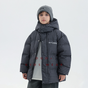 多加潮牌童装儿童格子羽绒服冬装新款中大童帅气保暖男童外套