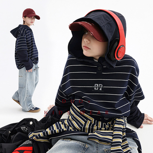 多加潮牌童装 卫衣2026春装 新款 儿童连帽卫衣中大童上衣 男童美式
