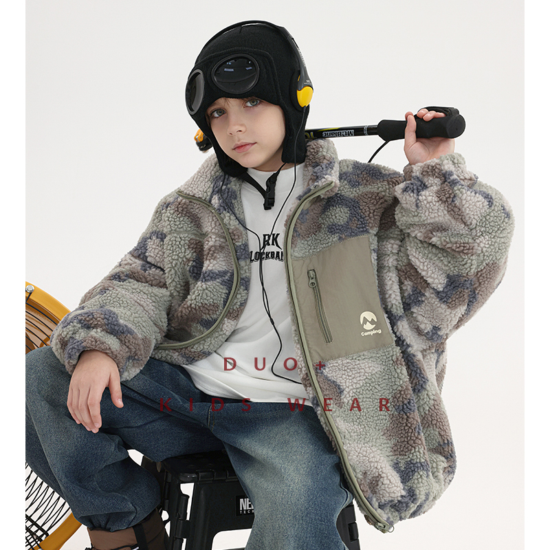 多加潮牌童装儿童羊羔绒棉服男童迷彩外套冬装新款中大童帅气棉衣