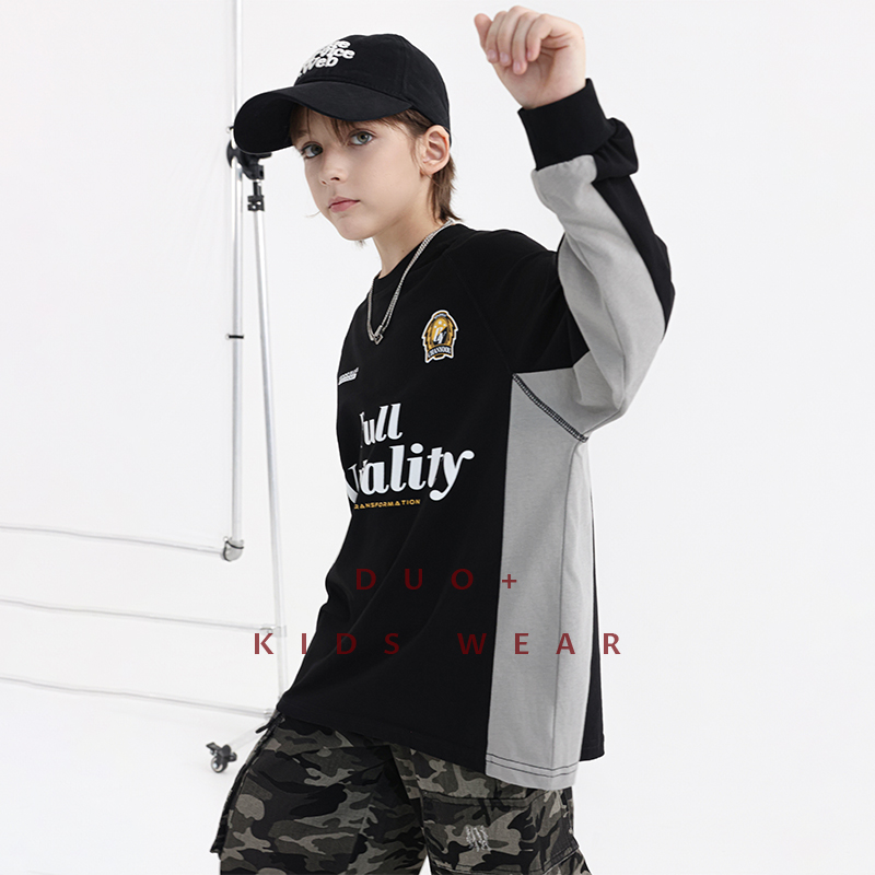 多加潮牌童装儿童长袖t恤秋装新款男童机车风中大童帅气时髦上衣