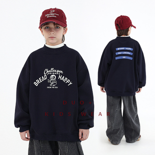 多加潮牌童装男童加绒卫衣秋冬装儿童企鹅套头衫加厚中大童上衣潮