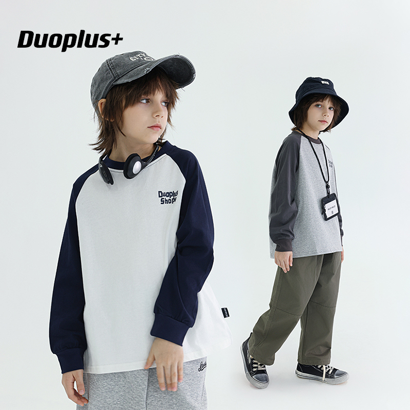 童装儿童长袖t恤2025秋装新款男童插肩打底衫中大童帅气字母上衣