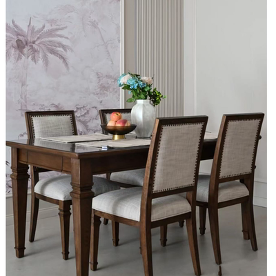 美式乡村简约全实木红橡木harbor长方形餐桌核桃色餐椅house6人位