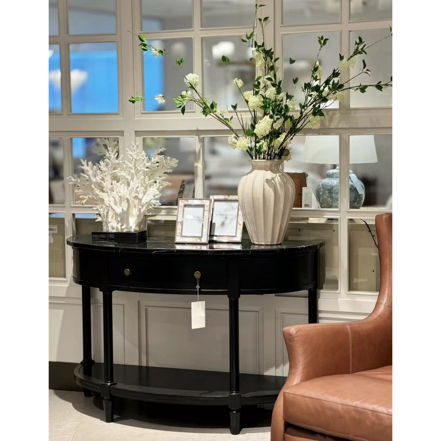 horbor美式乡村现代简约全实木黑色弧形半圆玄关内嵌边柜尺寸定制