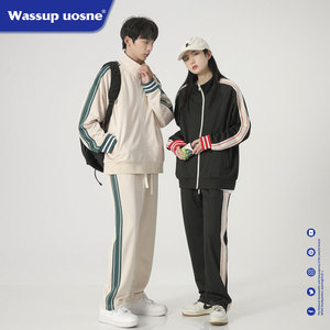 wassup运动套装男秋季情侣装外套夹克青少年潮直筒休闲裤子两件套