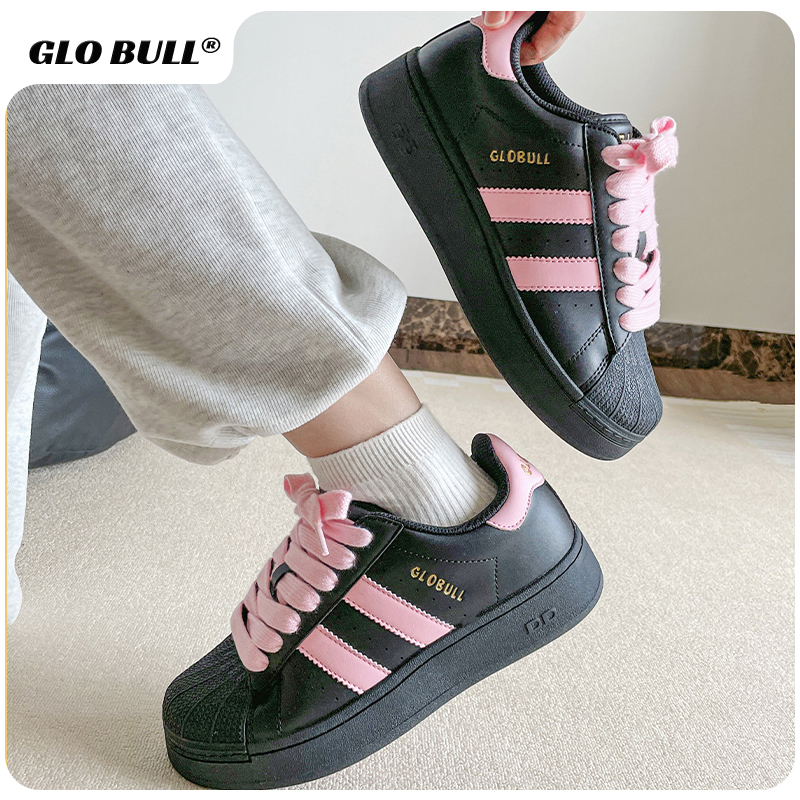 GLO BULL黑粉厚底百搭面包鞋女2025新款春秋原创潮流休闲运动板鞋