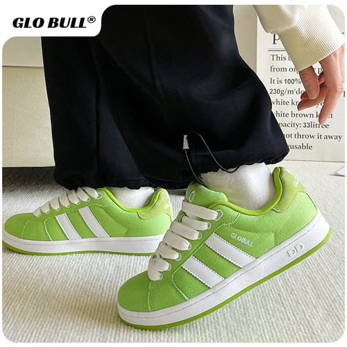 GLO BULL绿色板鞋帆布鞋女鞋春季新款厚底增高鞋子百搭面包鞋情侣