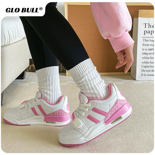 GLO BULL粉白色运动鞋女款2025春秋新款休闲百搭学生厚底增高板鞋