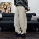 潮男抽绳痞帅垂感阔腿运动裤 秋冬加绒美式 复古拼接宽松直筒卫裤